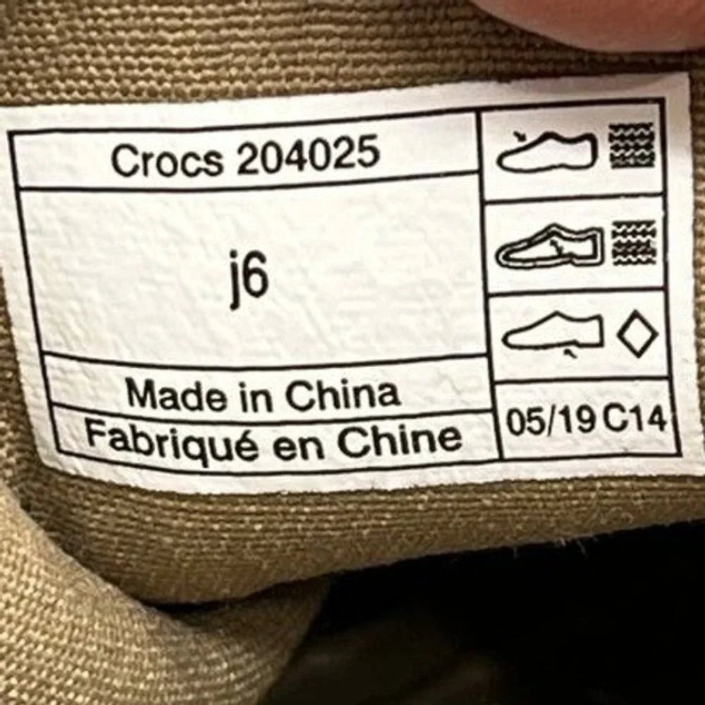 Crocs Santa Cruz Canvas Slip On Loafers Khaki Tan Moccasins J6 Kids‎